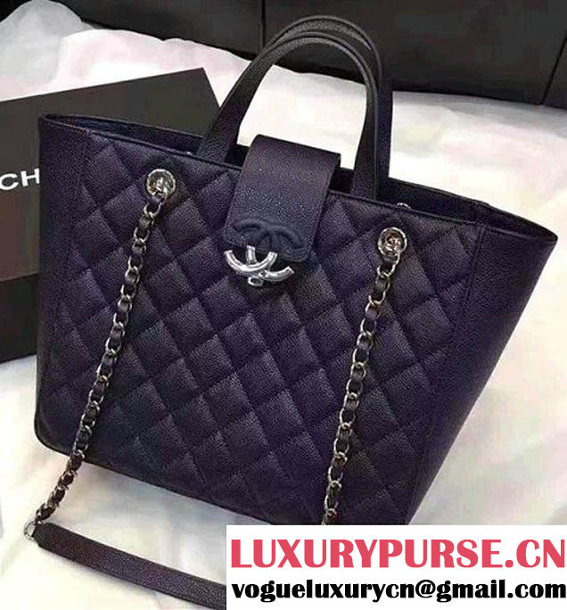 Chanel Grained Calfskin Small Shopping Bag Navy Blue A98664 2017