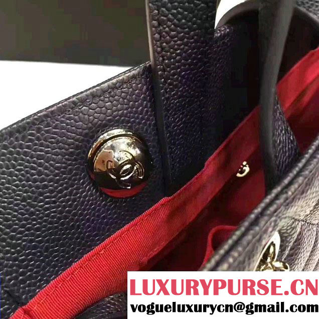 Chanel Grained Calfskin Small Shopping Bag Navy Blue A98664 2017