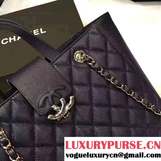 Chanel Grained Calfskin Small Shopping Bag Navy Blue A98664 2017