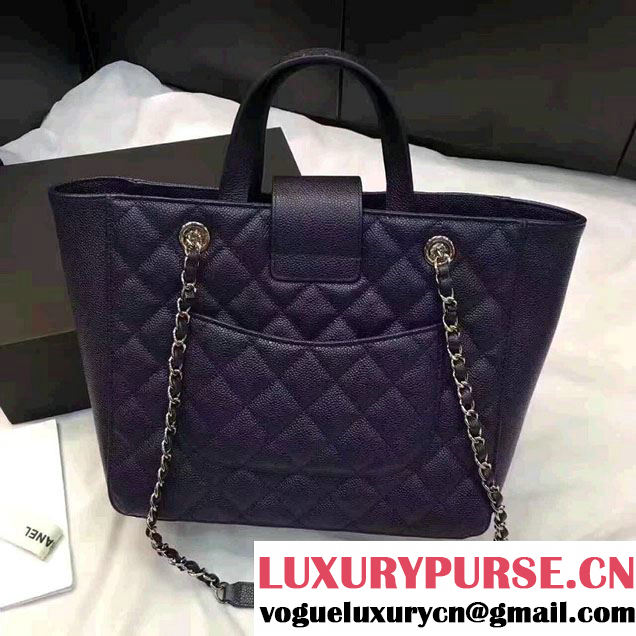 Chanel Grained Calfskin Small Shopping Bag Navy Blue A98664 2017