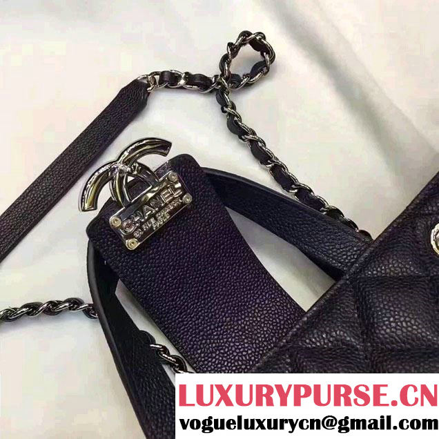 Chanel Grained Calfskin Small Shopping Bag Navy Blue A98664 2017
