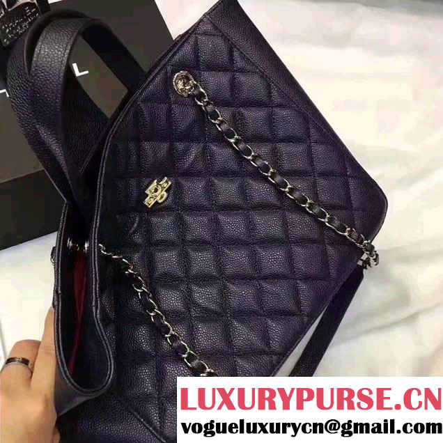 Chanel Grained Calfskin Small Shopping Bag Navy Blue A98664 2017