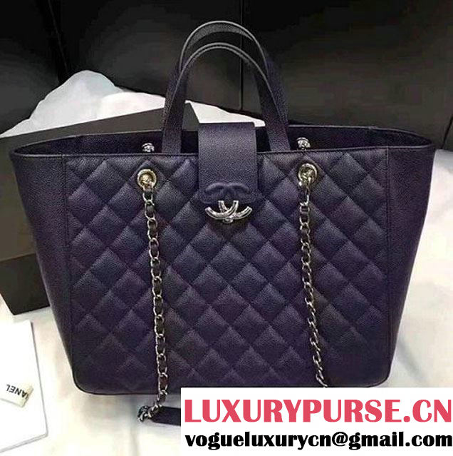 Chanel Grained Calfskin Large Shopping Bag Navy Blue A98665 2017