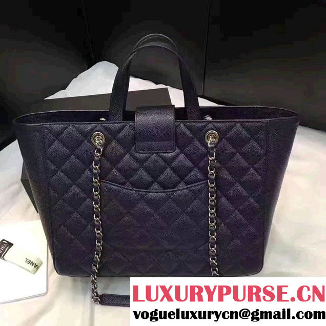 Chanel Grained Calfskin Large Shopping Bag Navy Blue A98665 2017