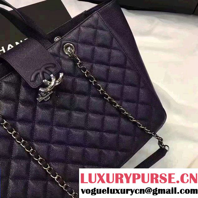 Chanel Grained Calfskin Large Shopping Bag Navy Blue A98665 2017