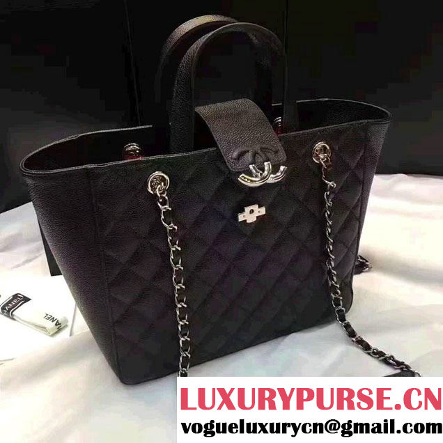 Chanel Grained Calfskin Small Shopping Bag Black A98664 2017
