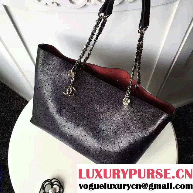 Chanel Grained Calfskin Perforate Design Large Shopping Bag A93261 Black 2017