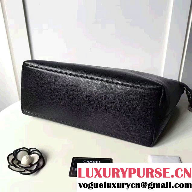 Chanel Grained Calfskin Perforate Design Large Shopping Bag A93261 Black 2017