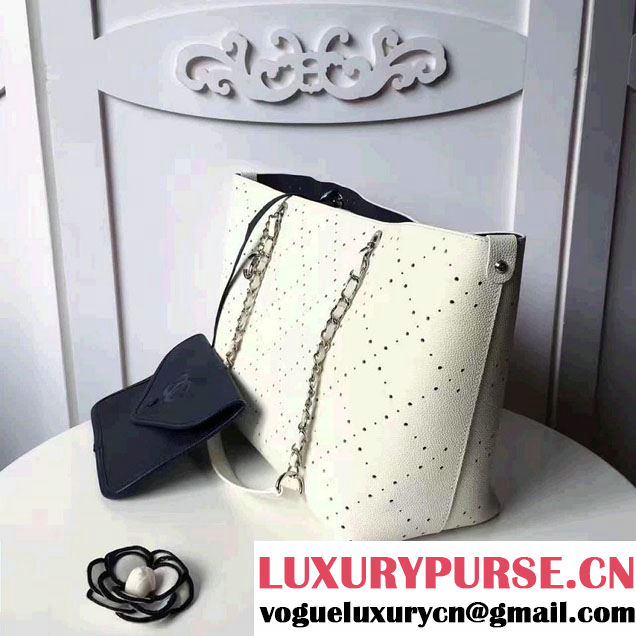 Chanel Grained Calfskin Perforate Design Large Shopping Bag A93261 White 2017