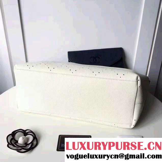 Chanel Grained Calfskin Perforate Design Large Shopping Bag A93261 White 2017