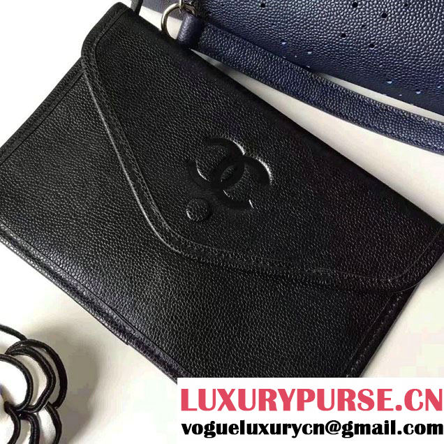 Chanel Grained Calfskin Perforate Design Large Shopping Bag A93261 Dark Blue 2017