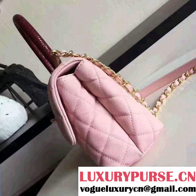 Chanel Coco Top Handle Flap Shoulder Bag Grained Calfskin Lizard Pattern 2017