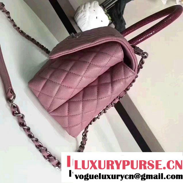 Chanel Coco Top Handle Flap Shoulder Bag Grained Calfskin Lizard Pattern 2017