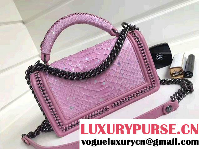 Chanel Python Chain Top Handle Boy Flap Medium Bag 2017