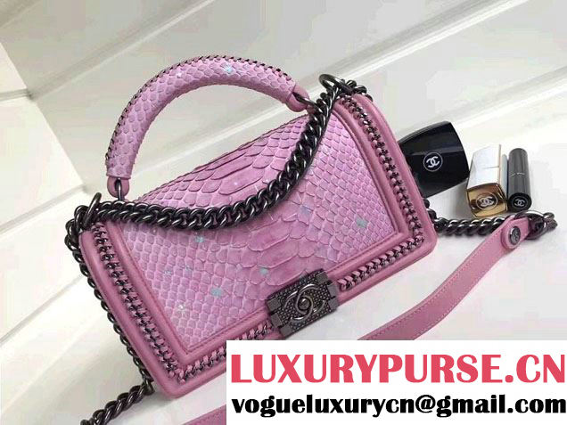 Chanel Python Chain Top Handle Boy Flap Medium Bag 2017