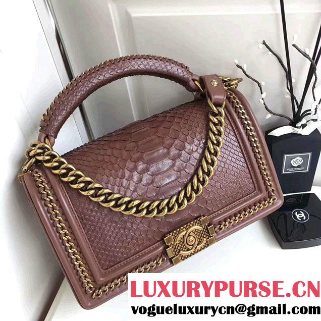 Chanel Python Chain Top Handle Boy Flap Medium Bag 2017