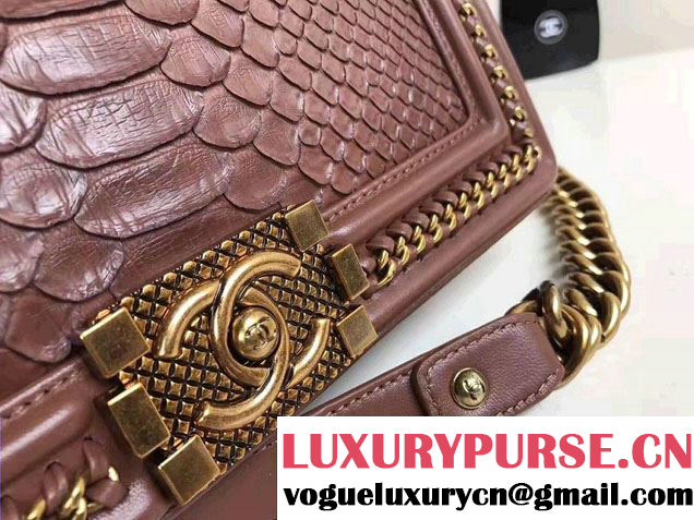Chanel Python Chain Top Handle Boy Flap Medium Bag 2017