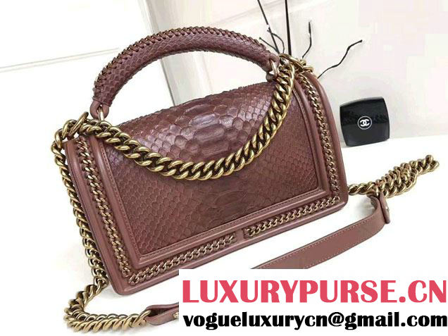 Chanel Python Chain Top Handle Boy Flap Medium Bag 2017