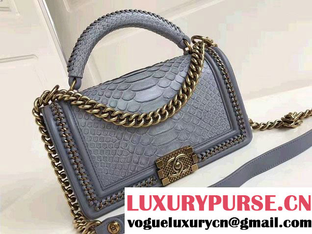 Chanel Python Chain Top Handle Boy Flap Medium Bag 2017
