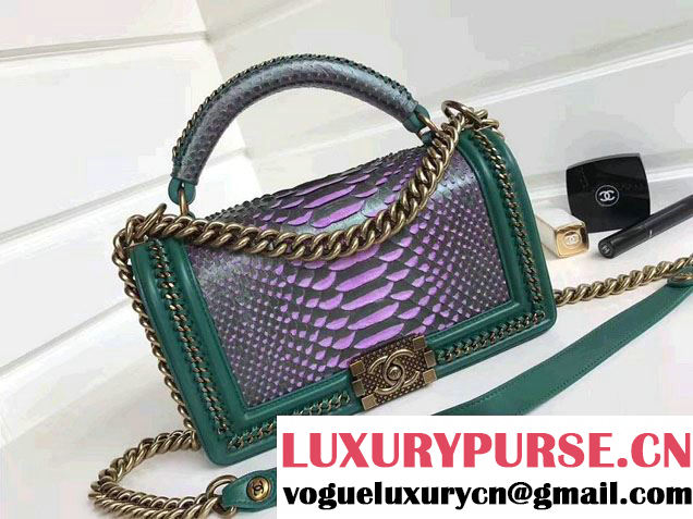 Chanel Python Chain Top Handle Boy Flap Medium Bag 2017