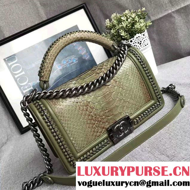 Chanel Python Chain Top Handle Boy Flap Medium Bag 2017