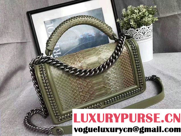 Chanel Python Chain Top Handle Boy Flap Medium Bag 2017