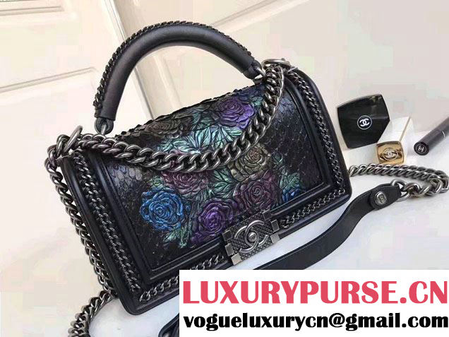 Chanel Python Chain Top Handle Boy Flap Medium Bag 2017