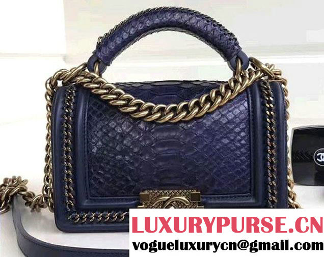 Chanel Python Chain Top Handle Boy Flap Small Bag 01 2017