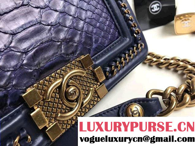 Chanel Python Chain Top Handle Boy Flap Small Bag 01 2017