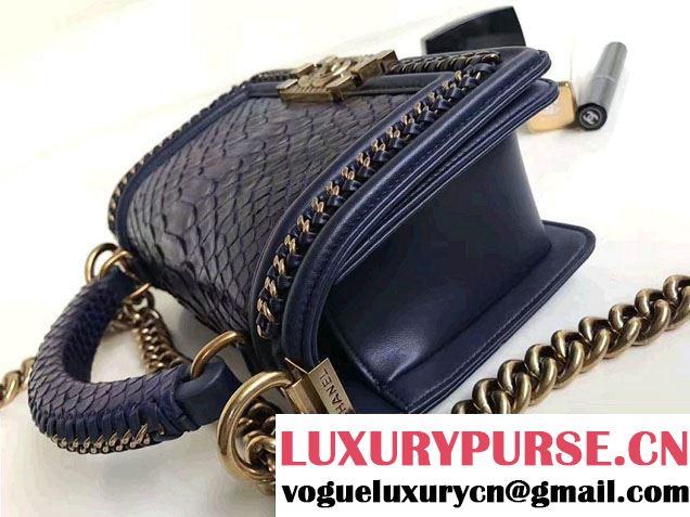 Chanel Python Chain Top Handle Boy Flap Small Bag 01 2017