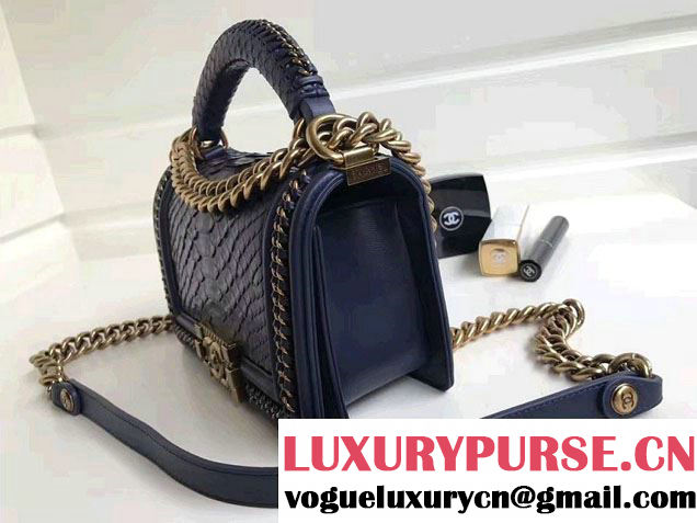 Chanel Python Chain Top Handle Boy Flap Small Bag 01 2017