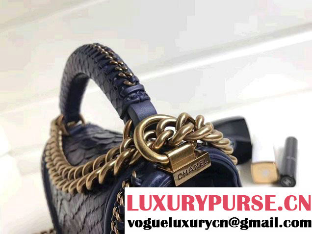 Chanel Python Chain Top Handle Boy Flap Small Bag 01 2017