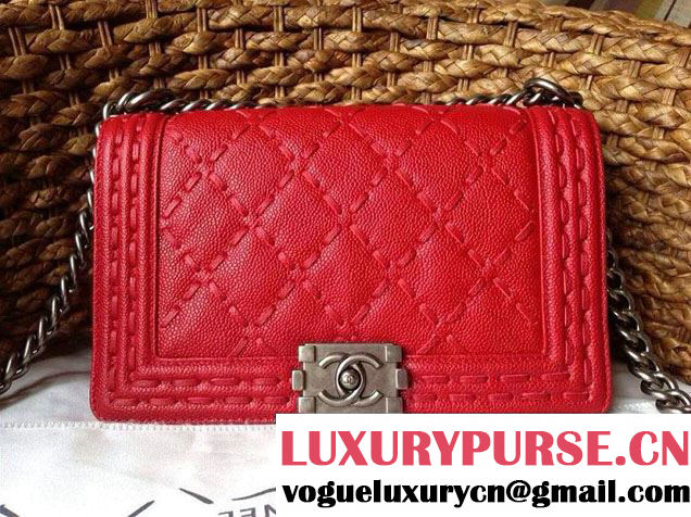 Chanel Large Stitch Boy Flap Bag Prefall 2014 in Red