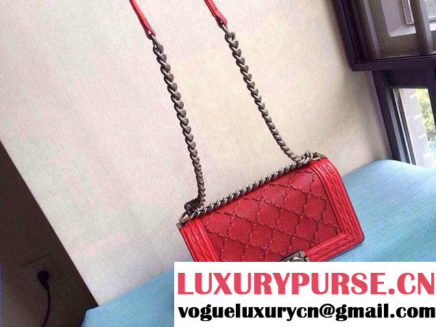 Chanel Large Stitch Boy Flap Bag Prefall 2014 in Red
