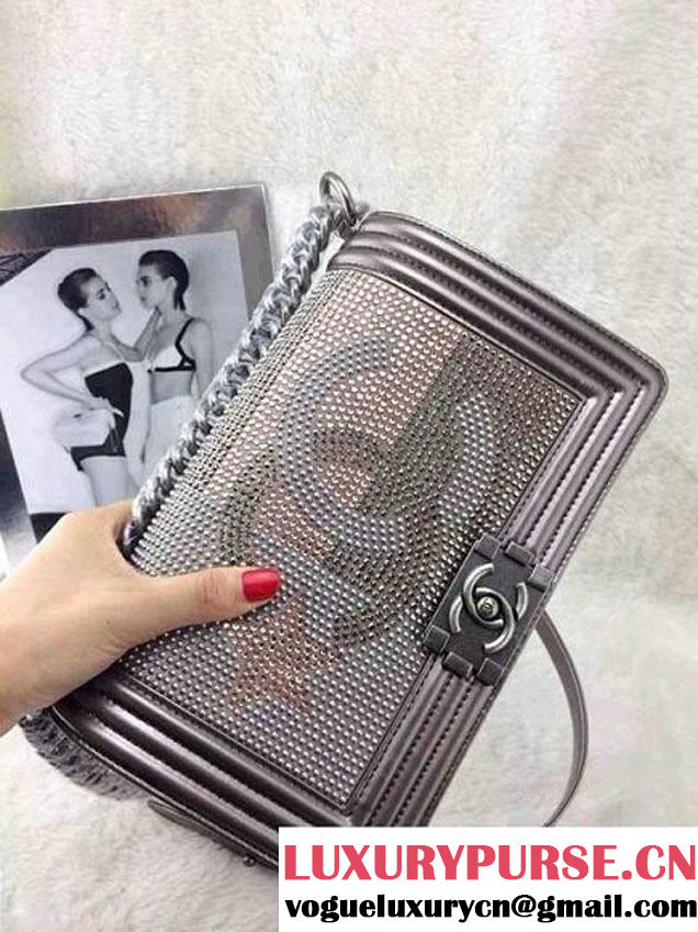 Chanel Silver Crystallized CC Boy Bag Prefall-2014