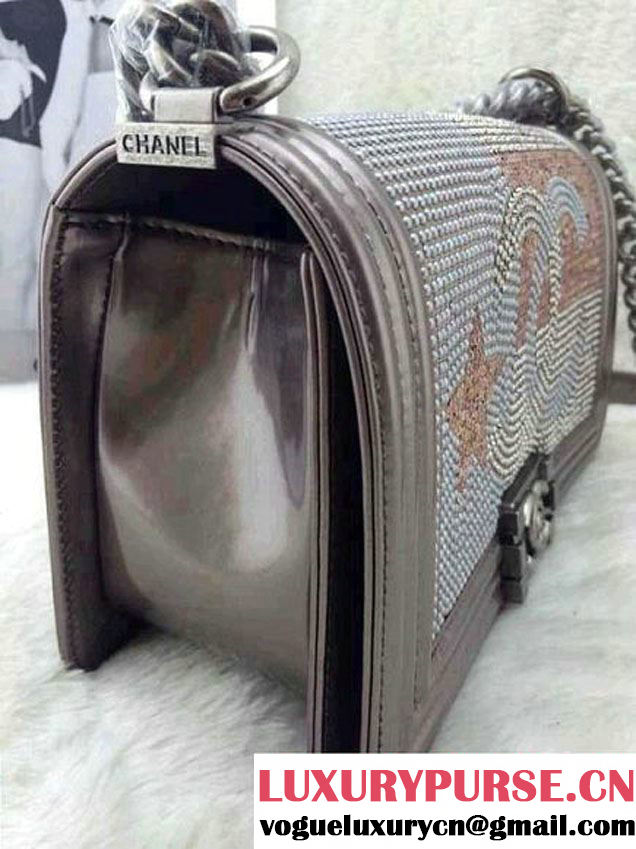 Chanel Silver Crystallized CC Boy Bag Prefall-2014