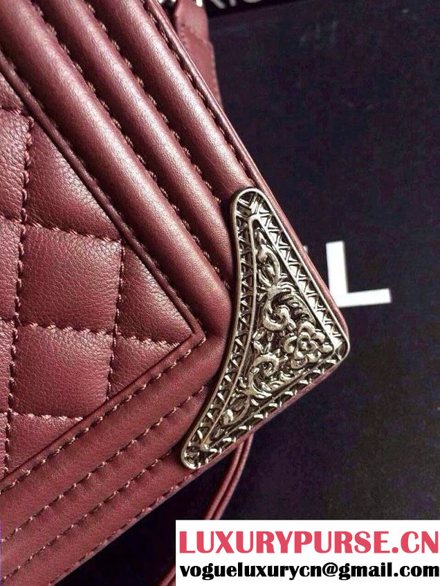 Chanel Purplish Red Boy with Silver Embellished Bag - Prefall 2014