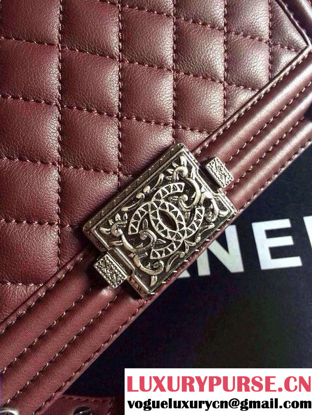 Chanel Purplish Red Boy with Silver Embellished Bag - Prefall 2014