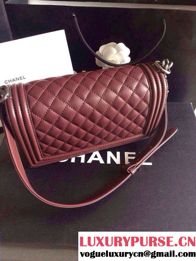 Chanel Purplish Red Boy with Silver Embellished Bag - Prefall 2014