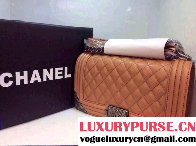 Chanel Apricot Boy Flap Bag with Silver Embellished Sides - Prefall 2014
