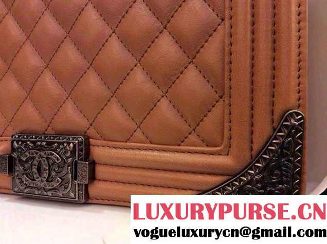 Chanel Apricot Boy Flap Bag with Silver Embellished Sides - Prefall 2014