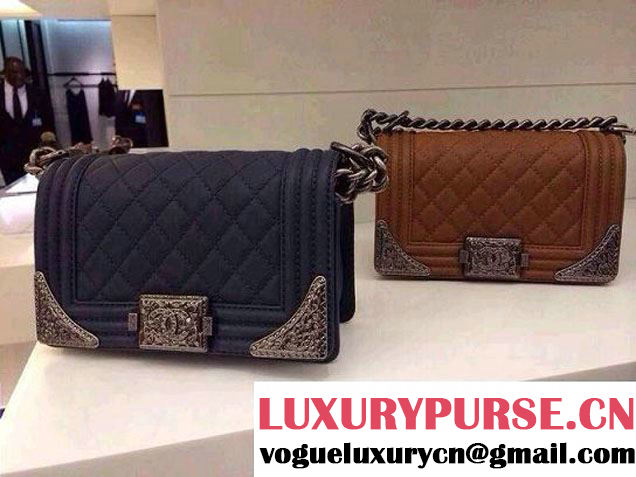 Chanel Apricot Boy Flap Bag with Silver Embellished Sides - Prefall 2014