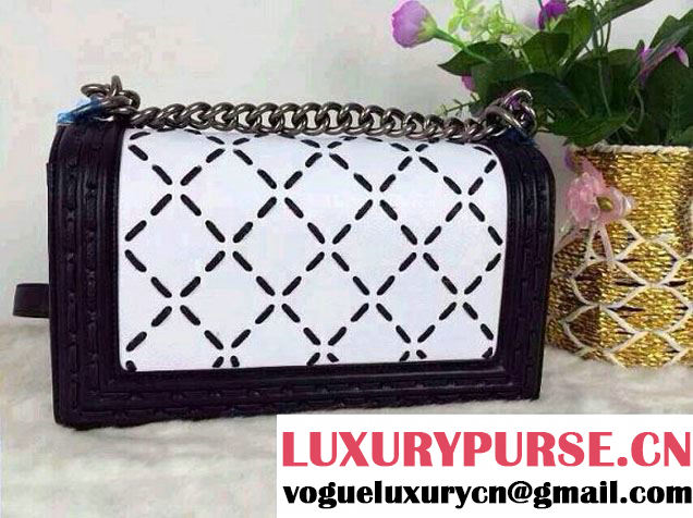 Chanel Large Stitch Boy Bag medium Size in White 2014