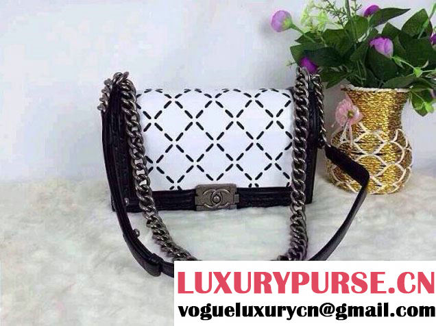 Chanel Large Stitch Boy Bag medium Size in White 2014