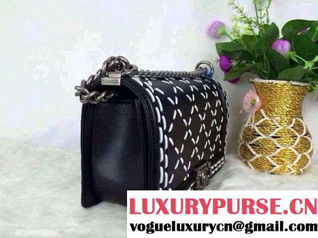 Chanel Large Stitch Boy Bag medium Size in Black 2014