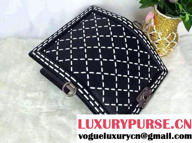 Chanel Large Stitch Boy Bag medium Size in Black 2014