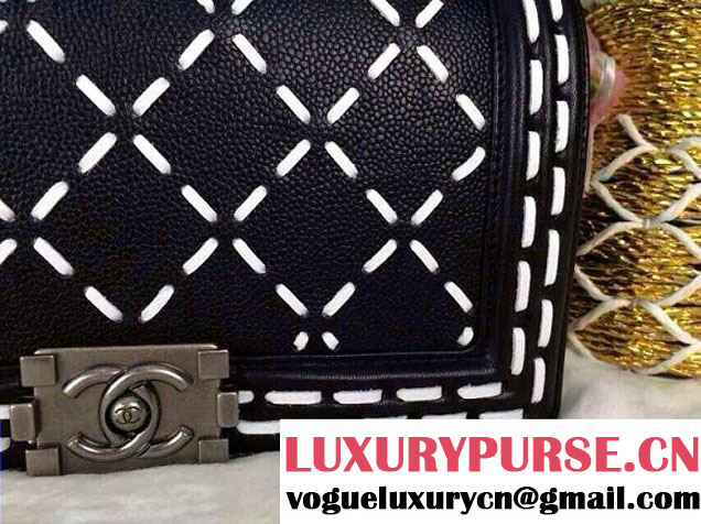 Chanel Large Stitch Boy Bag medium Size in Black 2014