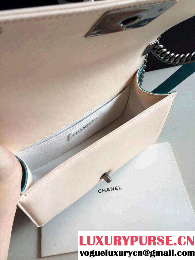 Chanel Boy with Silver Embellished Bag in Turquoise with White 2014