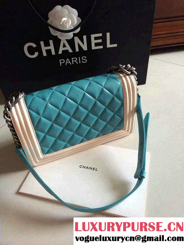 Chanel Boy with Silver Embellished Bag in Turquoise with White 2014