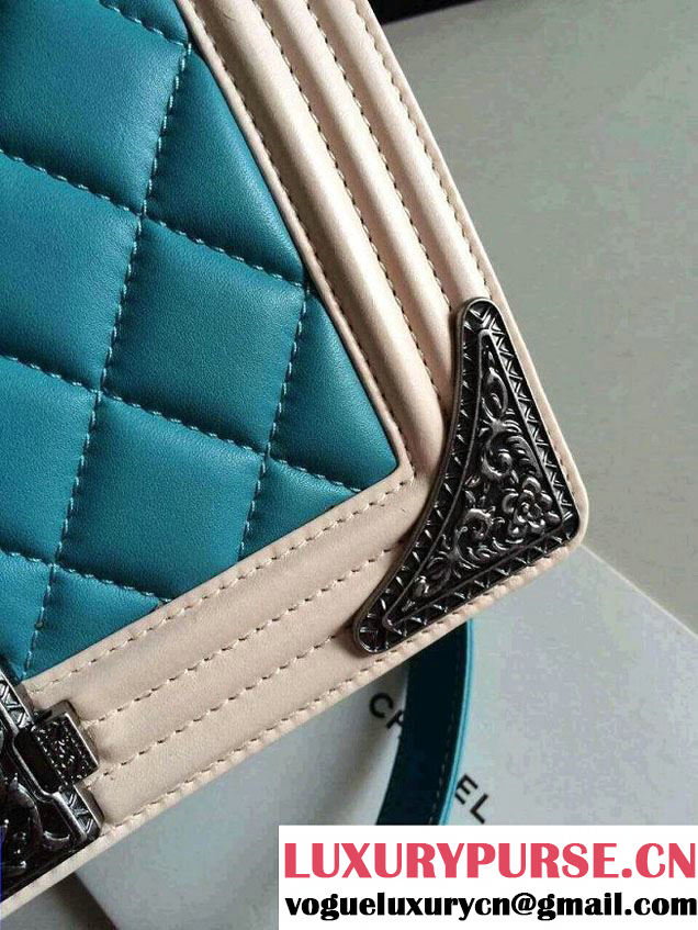 Chanel Boy with Silver Embellished Bag in Turquoise with White 2014